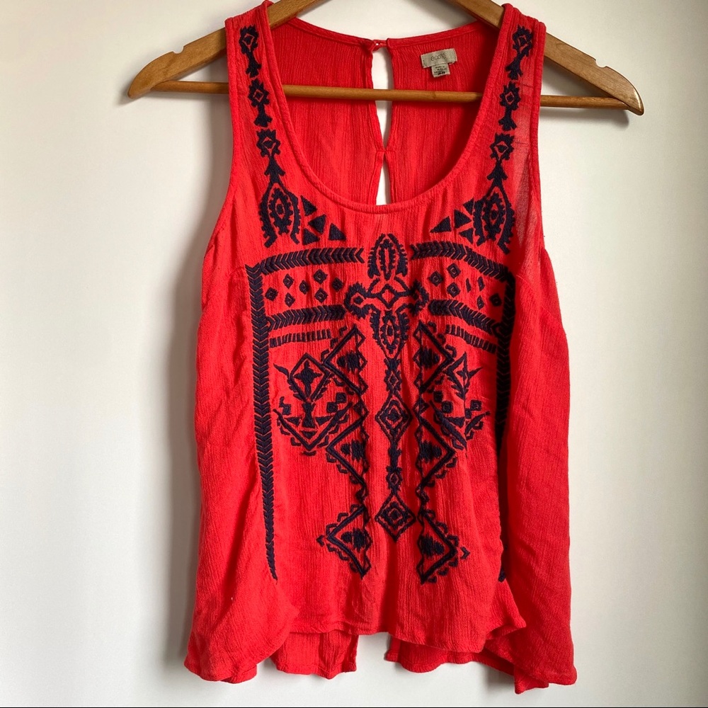 Ecote Boho XS Embroidered Open Back Tank Top